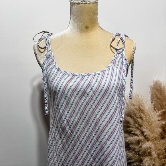CP SHADES Linen Stripes Tie Shoulders Slip Midi Dress Size S - Picture 4 of 6